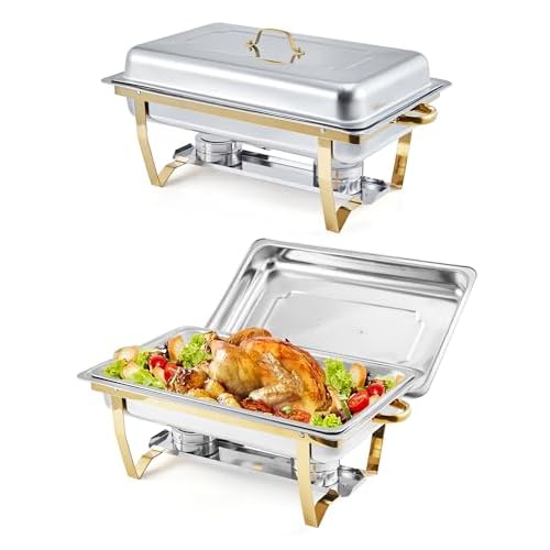 GarveeHome Chafing Dishes for Buffet 2 Pack, 8 Qt Stainless Steel Chafers and Buffet Warmers Sets with Lid, Rectangle Serving Food Warmer Catering Sup