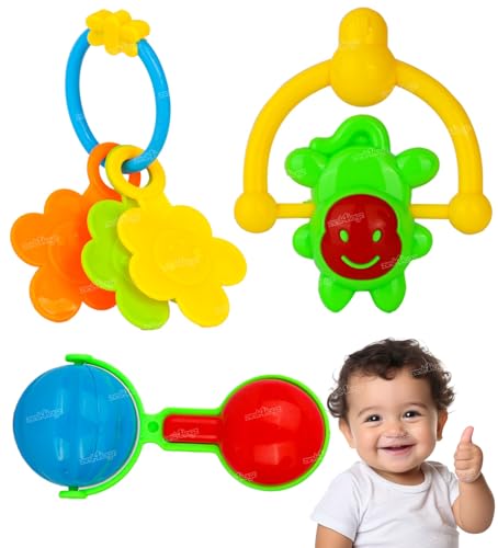 Image of Zest 4 Toyz Rattles Toys for Babies Colorful Lightweight Plastic Non Toxic Shake & Grab Rattle Set for New Born Kids (Multicolor) - Pack of 3