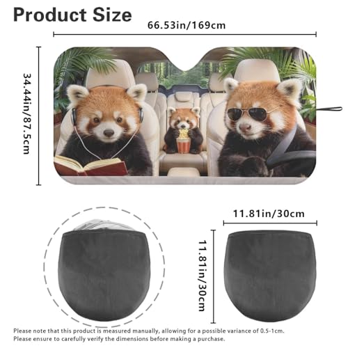 Image of Windshield Sun Shade Universal Fits Cars, SUVs, Trucks, Cute Red Panda Drive Sunshade, Keeps Your Vehicle Cool Blocks UV Rays Car Accessories for Summer, (66.53x34.44 Inches)
