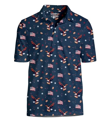 Tipsy Elves Mens Performance Golf Polo Navy 8-bit Eagle Medium