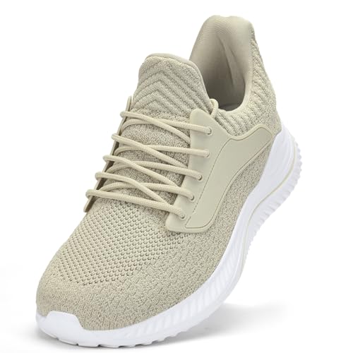 VRCLUB Mens Wide Sneakers Walking Shoes - Slip on Tennis Shoes Lightweight Breathable Comfortable Running Shoes for Athletic Workout Gym Jogging and Casual Wear Wide Width Beige Size 12