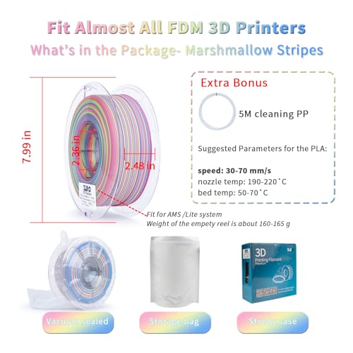 Image of ZIRO Fast Color Change Matte PLA Stripes Series, No-Shine Texture Material, Dimensional Accuracy + /-0.03mm, Fit Most Printer, Dynamic Effect 1KG Spool, Marshmallow Stripes