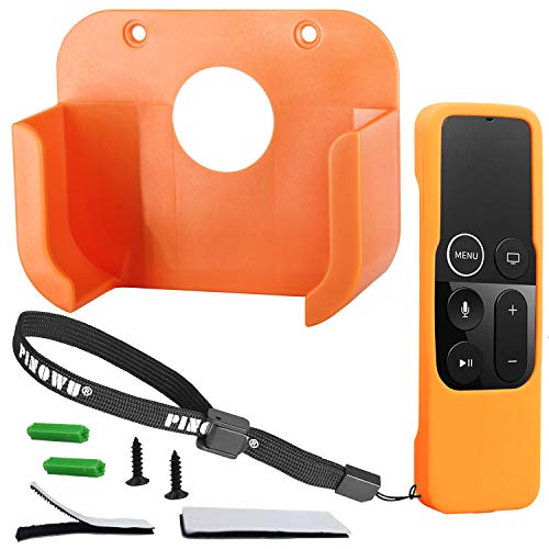 Pinowu TV Wall Mount Compatible with 4th Generation Apple TV - Bracket Holder with Remote Cover Case for Apple TV 4th / 4K 5th Gen (Orange)