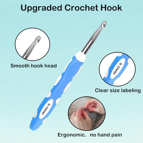 Image of Novelchet 13Pcs Ergonomic Crochet Hook Set with Case, Crochet Hooks for Arthritic Hands,Crochet Hook Size 2mm-10mm (B-N) Blue A