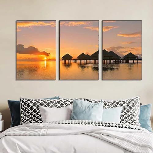 Peinture paysage marin KEBIA pour illuminer un salon sombre lot de 3 toiles 70x100 cm