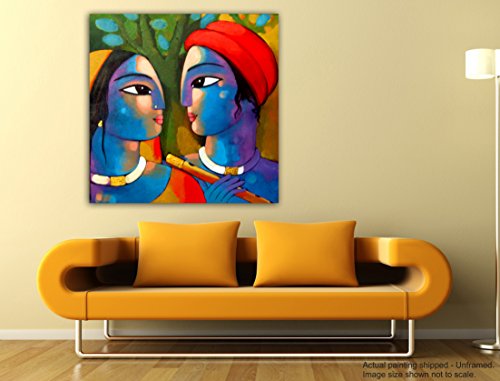 Image of Tamatina Religious Art Canvas Painting | Radha Krishna| God Unframed painting for Home decor|size - 13X13 Inches.350
