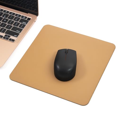 Image of Bellblock Mouse Pad | Computer Mouse Mat | Vegan PU Leather | Anti-Slip | Smooth Mouse Control | Spill-Resistant Surface | Blue & Tan | 22 x 22 cm (Pack of 1) (Black & Tan, Square)