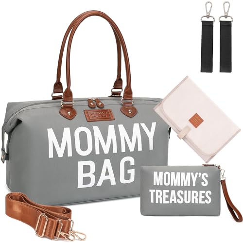 Image of DOFASAYI Mommy Bag for Hospital, Diaper Bag Tote with Changing Pad,Hospital Bags for Labor and Delivery, Large Travel Tote Bag for Boys, Girls, Gray Green