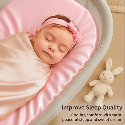 Image of Satin Bassinet Sheets Girl 2 Pack, Great for Baby Hair, Soft Silk Feeling for Cradle Mattress Pad, Gift for Newborn and Infant(Pink & Purple)
