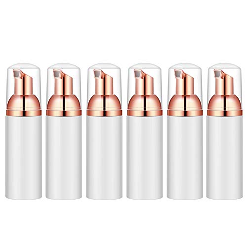 Lil Ray 1.7Oz Foam Bottle with Rose Gold Pump (6PCS).Empty Travel Foaming Dispensers for Soap,Shampoo (50ml,White)