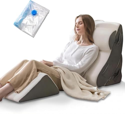 4pcs Orthopedic Bed Wedge Pillow Set, Post Surgery Body Pillow with Plush Velvet Cover, Memory Foam Wedge Pillows for Back, Neck & Leg Pain Relief, Comfortable & Adjustable Ortho Pillows for Sleeping