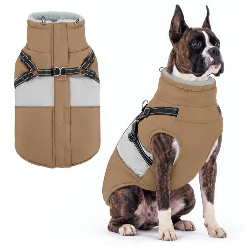 Image of AOFITEE Dog Coat Warm Dog Jacket with Harness Built in Pet Puffer Jacket XS