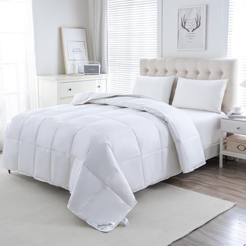 Vico Casa® GUENDALINA Soffice Piumino matrimoniale in piuma naturale d'oca bianca, Misura 250x200cm, 4 punti di calore; tessuto esterno 100% cotone TC233, imbottitura 10% piumino 90% piumetta bianca