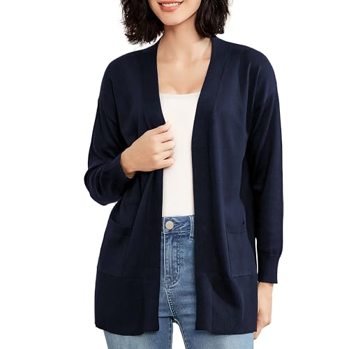Women's Open Front Cardigan with Pockets Long Sleeve Solid Color Lightweight Knit Sweater