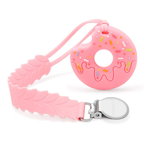 Image of MISSLILI Teething Toys for Babies 0-6 6-12 Months Baby Teethers with Clip Silicone Baby Teether Toys for Boys and Girls Infant Teething Relief for Teething Donuts Shape, Pink