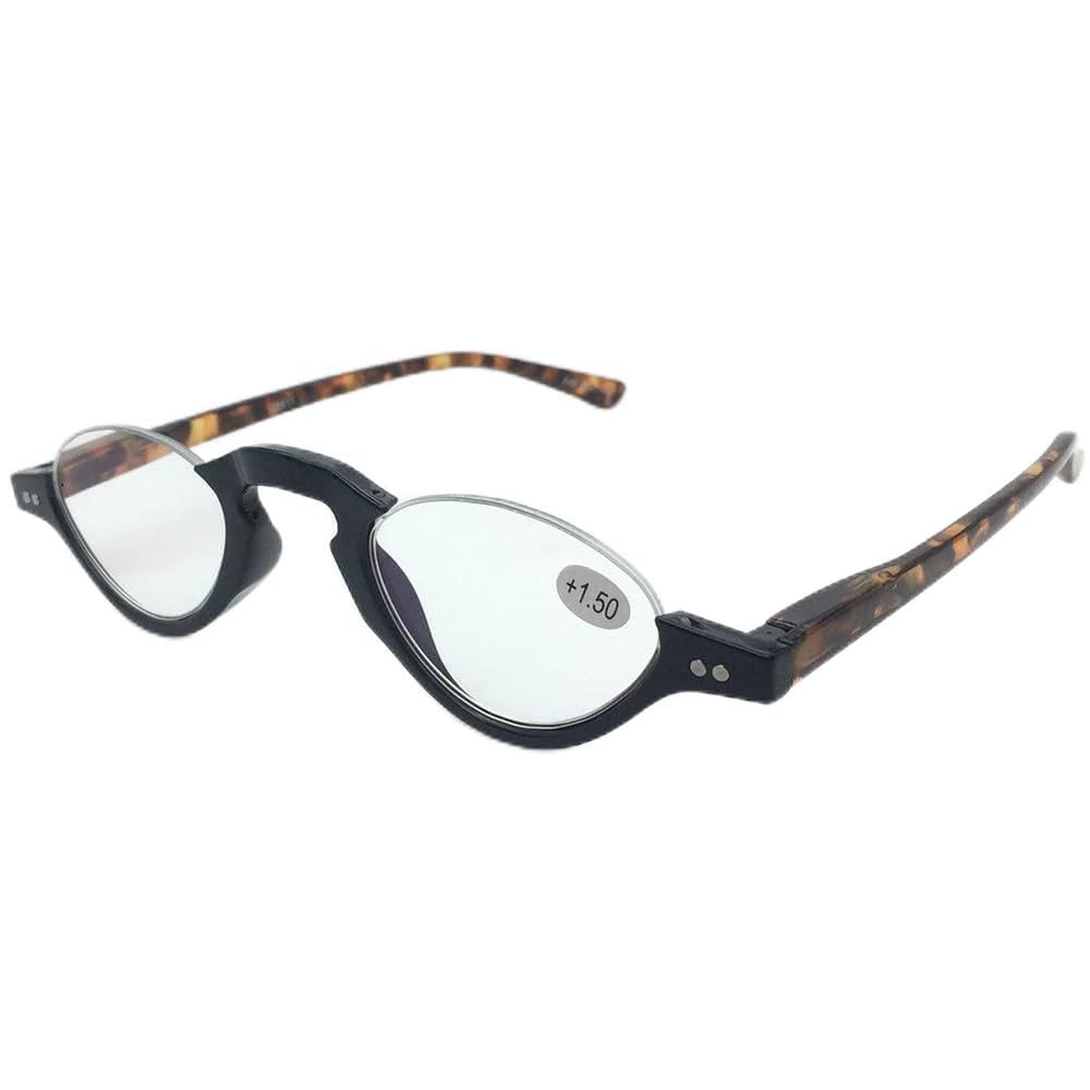 LENG Halbmond-Lesebrille für Frauen Männer Halbrahmen-Computerleser Retro-Presbyopie-Brille Blaulichtblocker/Augenbelastung reduzieren (+1,00 ~ +3,50) (Color : Black+Tortoise, Size : 2.0X)