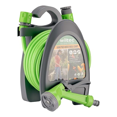 Wiltec Mini Schlauchabroller, Schlauchtrommel mit 10 m PVC Schlauch, Gartenschlauchtrommel aus PP, Wasserschlauch Trommel mit verstellbarer Düse Wiltec Mini Schlauchabroller, Schlauchtrommel mit 10 m PVC Schlauch, Gartenschlauchtrommel aus PP, Wasserschlauch Trommel mit verstellbarer Düse