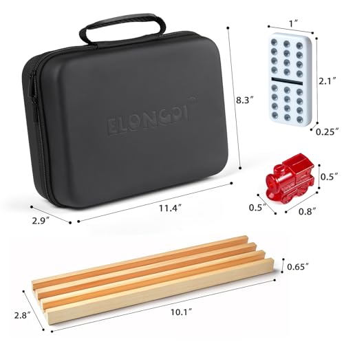 Elongdi Mexican Train Double 12 Dominoes Set With 4 Wooden Trays/Racks In Portable Carrying Case Colorful 91 Tiles & 9 Trains Board Game For Family Game Night thumb #5