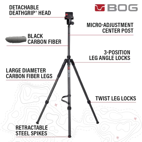 Image of BOG DeathGrip Sherpa Hunting Tripod, 10 inch-54 inch, Adjustable Center Post | Carbon Fiber Construction, Micro-Adjustable, Heavy-Duty, Gun Clamp, For Hunting, Shooting, and Outdoors