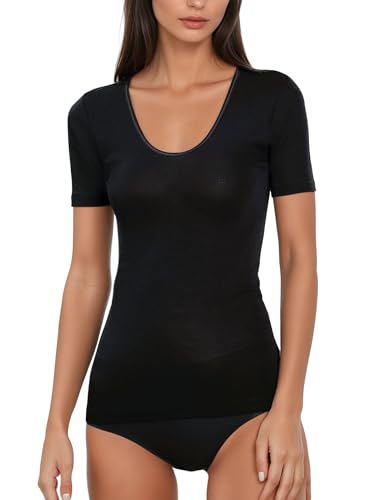 EGI ® Luxury Merino Wool Silk Women's Short Sleeve T-Shirt. Proudly Made in Italy. (4 (Medium), Nero)