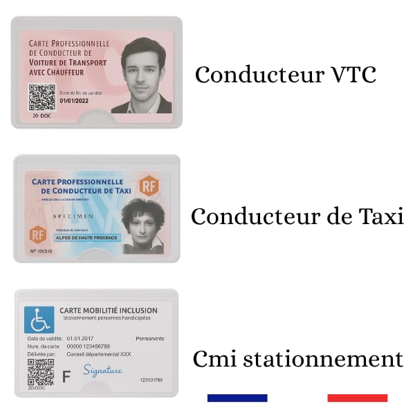 Lot De 10 Supports Adhésifs Transparents Pour Carte Pare-brise - Format 95x65 Mm - Pour CMI, Taxi, VTC, Auto-école