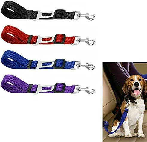 4 Pack Cat Dog Pet Safety Seat Belt Adjustable Clip for Car SUVS Vehicle Harness Lead Leash Seat Tether, (Nylon Fabric- Black, Blue, Red, Purple) (Black)