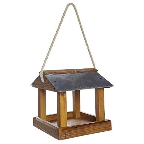 Ruddings Wood Hanging Bird Table with Slate Roof Cover