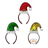Kelilaicow 3 Pieces Christmas Headband Glitter Santa Hat, Christmas Party Favors for Women, Xmas Costume Accessories Holiday Headwear, Xmas Costume Accessories
