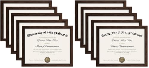Image of upsimples Certificate Frame, 8.5 by 11 Glass Diploma Frames, 10 Pack, Brown