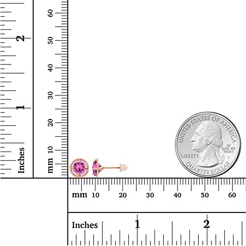Solid 14K Gold 7mm Halo Milgrain Natural Birthstone Screwback Earrings For Women | 6mm Birthstone | 14K Gold Natural or Created Gemstone Screwback Earrings For Women4