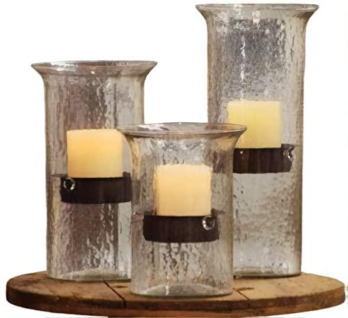 First of a Kind Glass Hurricane Pillar Candle Holder with Rustic Metal Insert, Perfect as a Centerpiece (Medium) - Thumbnail 2