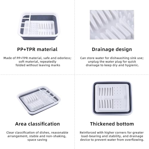 THANSTAR Collapsible Dish Drying Rack for RV Kitchen, Foldable Drainer Organizer for Kitchen Countertop, Space Saving Portable Dish Rack for Campers, Travel Trailer & Small Spaces, Easy Storage, Grey - Image 5