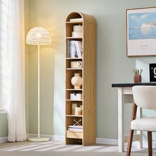 Image of IFBUY 67 inch Tall Arched Bathroom Storage Cabinet, 8-Tier Modern Farmhouse Storage Cabinet with Adjustable Shelves, Wood Freestanding Cabinet for Bathroom, Living Room, Entryway, Hallway (Natural)