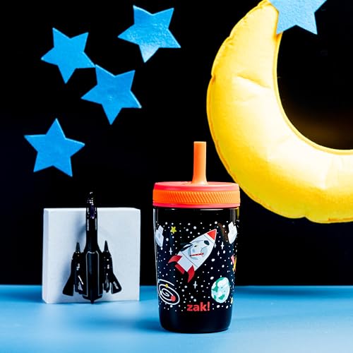 Image of Zak Designs Kelso Toddler Cups For Travel or At Home, 12oz Vacuum Insulated Stainless Steel Sippy Cup With Leak-Proof Design is Perfect For Kids (Spaceships)