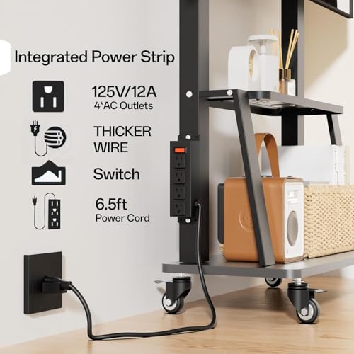 Image of Mobile TV Cart with Power Outlet, Rolling TV Stand on Wheels for 32-75 inch Television, Mobile TV Stand Height Adjustable,15 Adjustable Viewing Angle,Max 130LBS, Vesa max 600x400