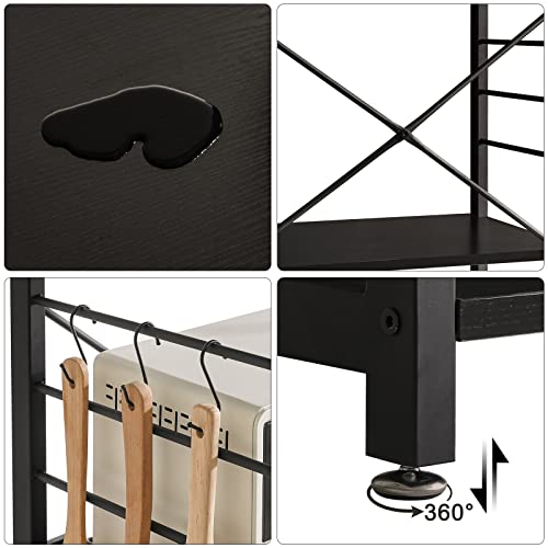 Ymyny Standing Baker's Racks, 3-Tier Microwave Oven Stand With Metal Frame And 6 Hooks, Coffee Bar Table, Storage Shelf Rack For Kitchen And Living Room, Panel Adjustable, Black, Uhtmj022B #TOP7