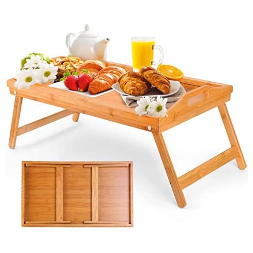 Phane® Bandeja para Cama de Bambú, Mesita con Patas Plegables | Mesa Bandeja Desayuno 2 en 1 Multiusos | 50x30x23 cm