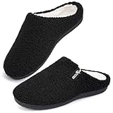 ERGOfoot Arch Support Orthopedic Slippers for Plantar Fasciitis, Sherpa Fleece Clog Style -Machine Washable Non-Slip Indoor Outdoor House Slippers for Women& Men/Black W8/M7