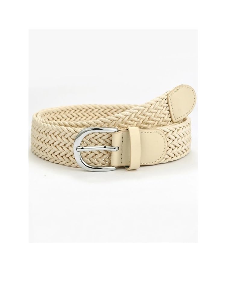 Cinturón ancho de punto trenzado para mujer, cinturón de vestir con hebilla de metal plateado, cinturón casual para mujer