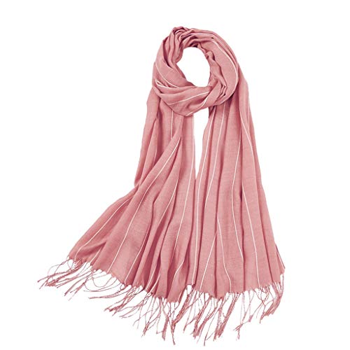 Women Striped Long Scarf Trendy Tassel Muslim Hijab Shawl Vintage Soft Baggy Headwear