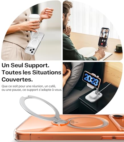 Coque iPhone 17 Pro TORRAS Ostand Spin avec support rotatif 360° transparent - 4