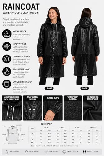 Image of EVA Poncho Raincoat for Men and Women, Lightweight Waterproof with Hood, Adjustable Drawstring, Snap Button Closure, Reusable