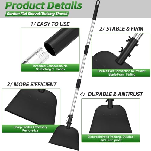Garden Flat Shovel,Heavy Duty Metal Cleaning Shovel with Long Handle by DEMARRE - Image 2