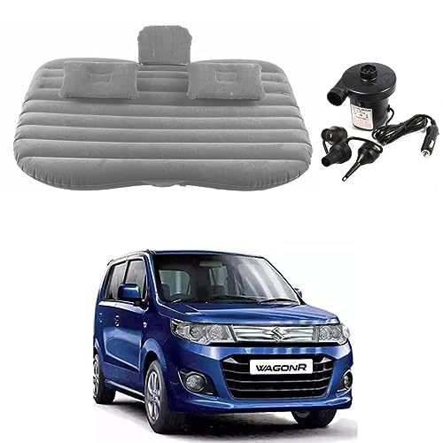 Image of Oshotto Multifunctional Car Travel Bed Mattress with Two Air Pillows, Car Air Pump Compatible with Maruti Suzuki WagonR (Grey)