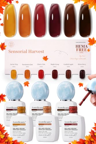 Image of AZUREBEAUTY HEMA-FREE 15ML Jelly Fall Gel Polish Set, 6 Colors Amber Brown