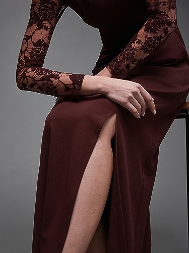 Image of Miss Chase Womens Bodycon Square Puff Sleeve Solid Lace Overlaid Ankle Length Dress