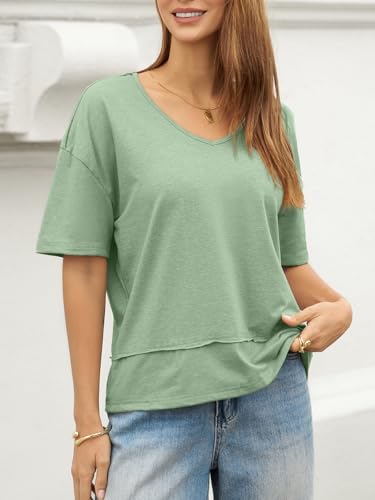 Image of UNCLECAT Womens V Neck T Shirts Summer Trendy Loose Fit Casual Tops Tees