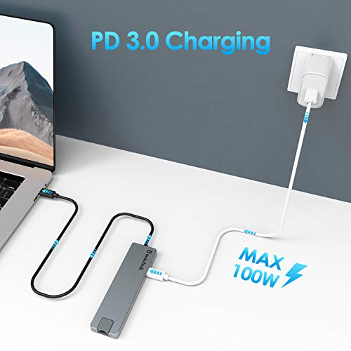 Hub USB C, WAVLINK Hub USB portátil com carregamento de 100 W e HDMI 4 K, adaptador USB C fino para