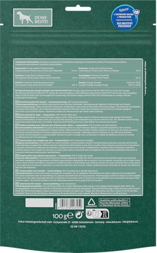 DOKAS Kaninchenohren mit Fell – Getreidefreier Premium Natursnack für Hunde aus 100% Kaninchen – Kurz für kleine Hunde – 1 x 100 g