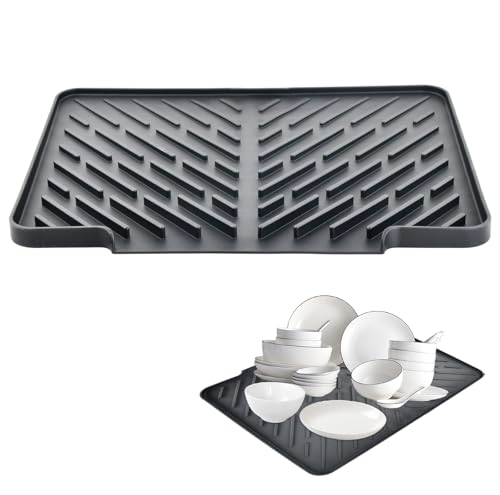 Anseom Alfombrilla Escurreplatos Alfombrilla de Silicona para Escurrir Platos Alfombrilla de Secado para Cocina Bandeja Escurreplatos con Drenaje Integrado, Antideslizante, Negro, 40x31cm